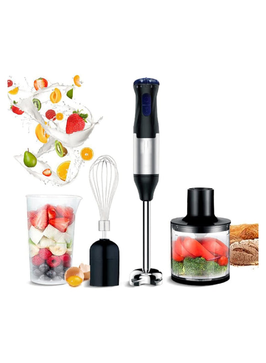 4-in-1 Hand Blender Set – 5-Speed, Turbo Mode, Stainless Steel Blades, BPA-Free with Whisk, 500ml Chopper & 700ml Cup for Smoothies, Soups, Sauces