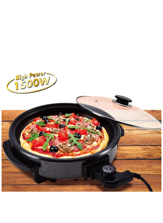 Electric Pizza Maker with Round Non-Stick Pan, Multi-Function Grill & Meat Skillet