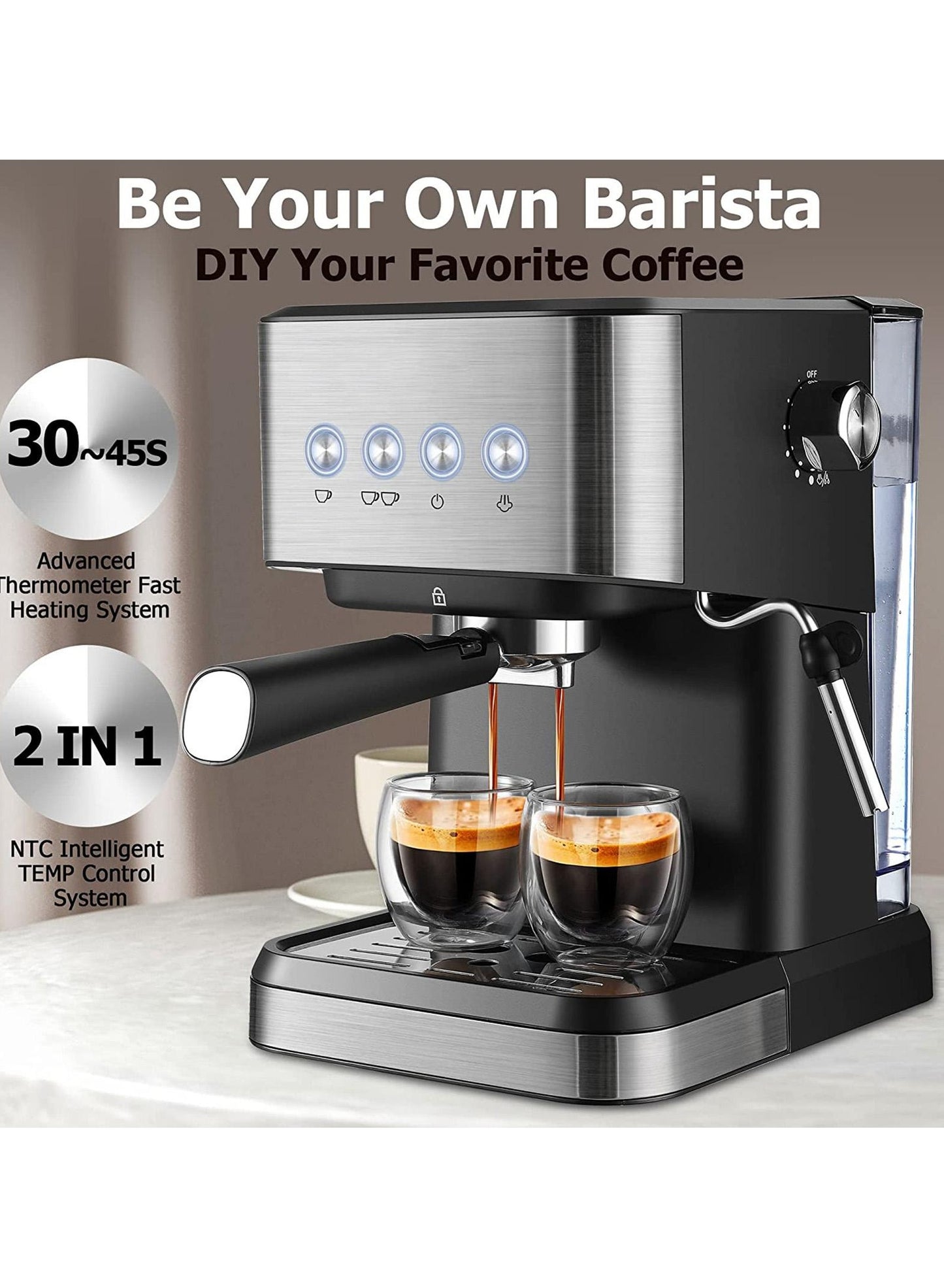 Espresso Machine 1050W All-In-One Semi-Automatic Coffee Machine