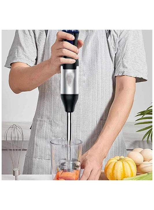 4-in-1 Hand Blender Set – 5-Speed, Turbo Mode, Stainless Steel Blades, BPA-Free with Whisk, 500ml Chopper & 700ml Cup for Smoothies, Soups, Sauces