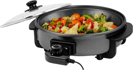 Electric Pizza Maker with Round Non-Stick Pan, Multi-Function Grill & Meat Skillet