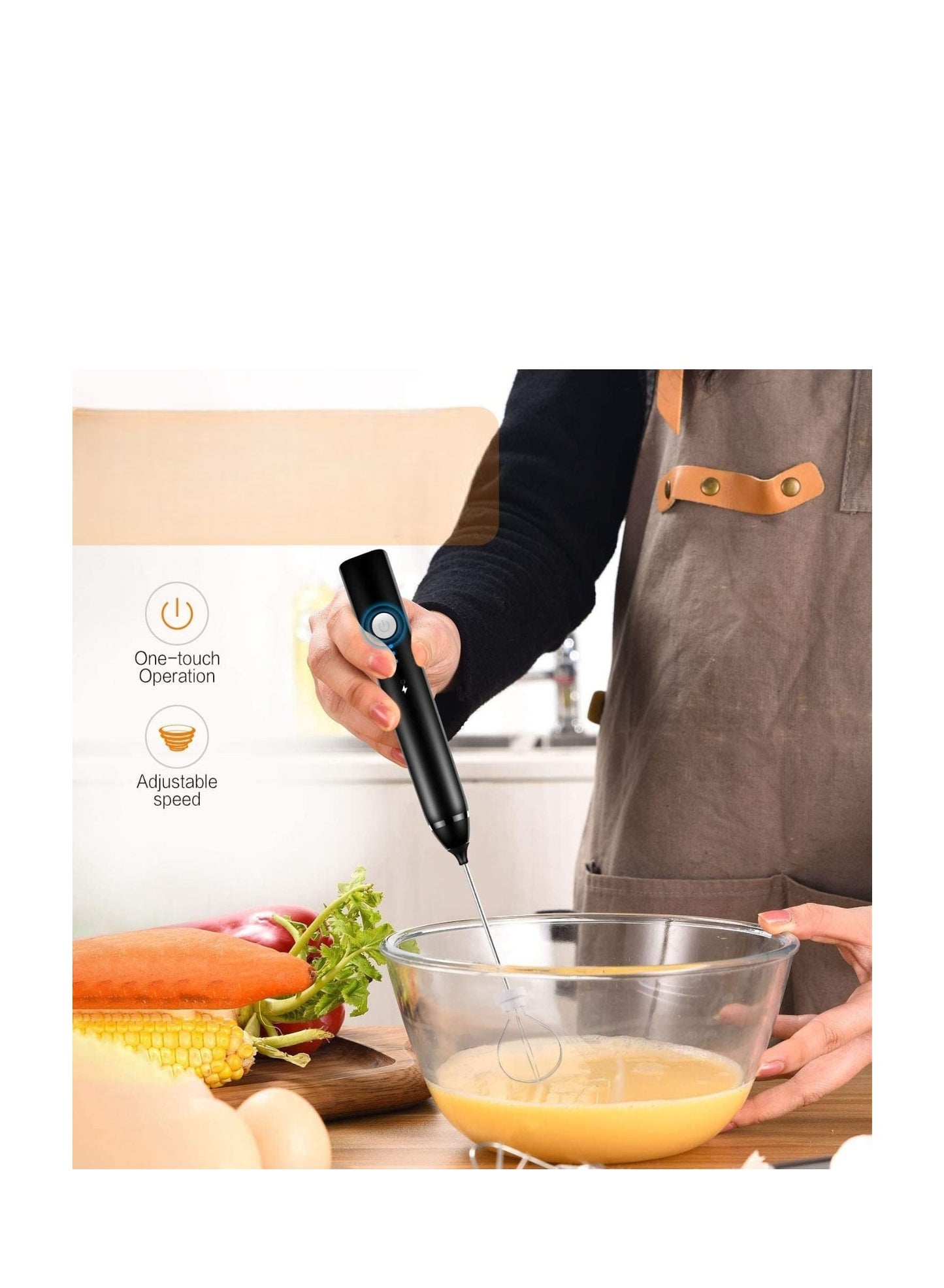 USB Rechargeable Handheld Electric Milk Frother with 3 Speeds