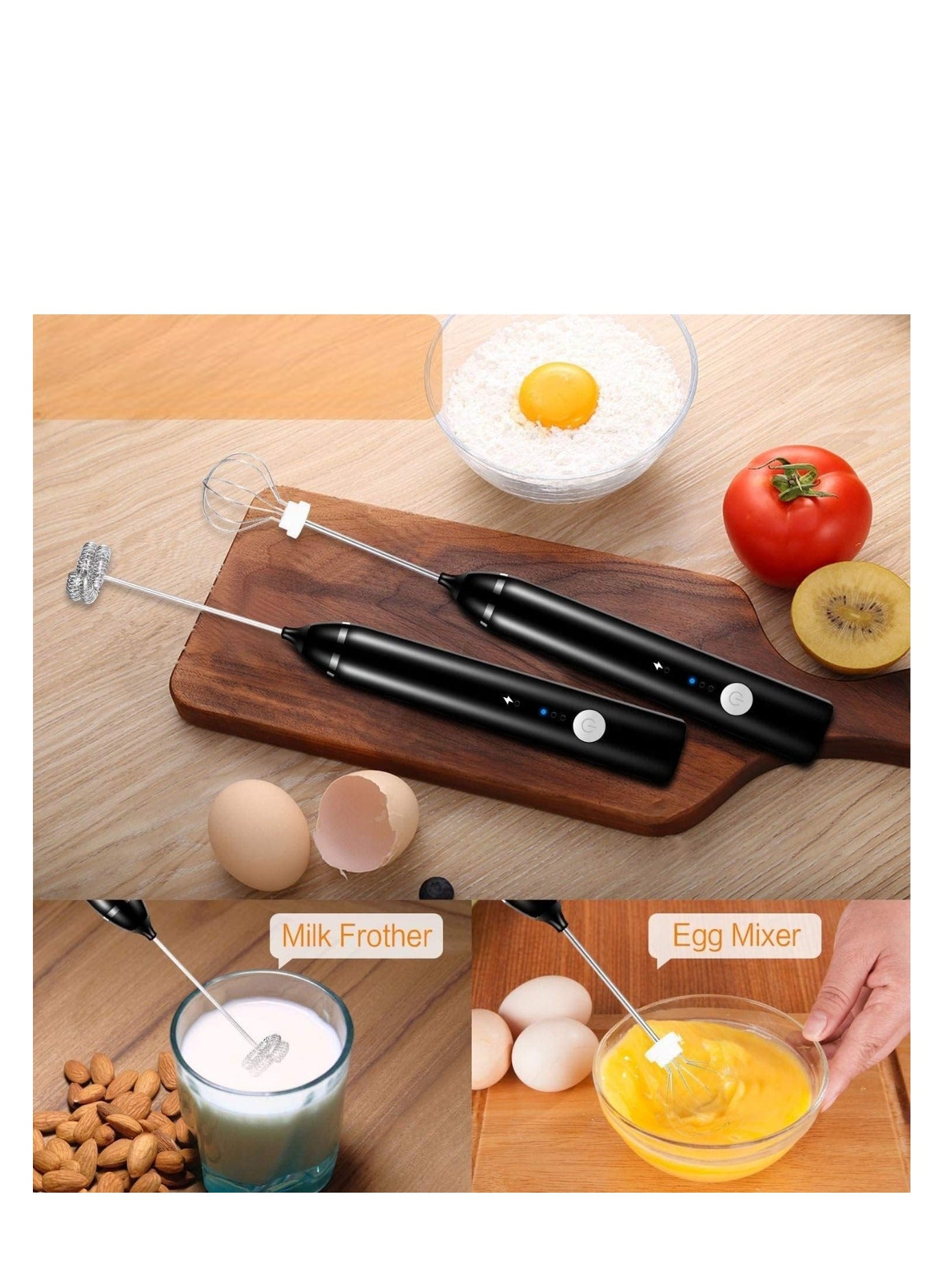 USB Rechargeable Handheld Electric Milk Frother with 3 Speeds