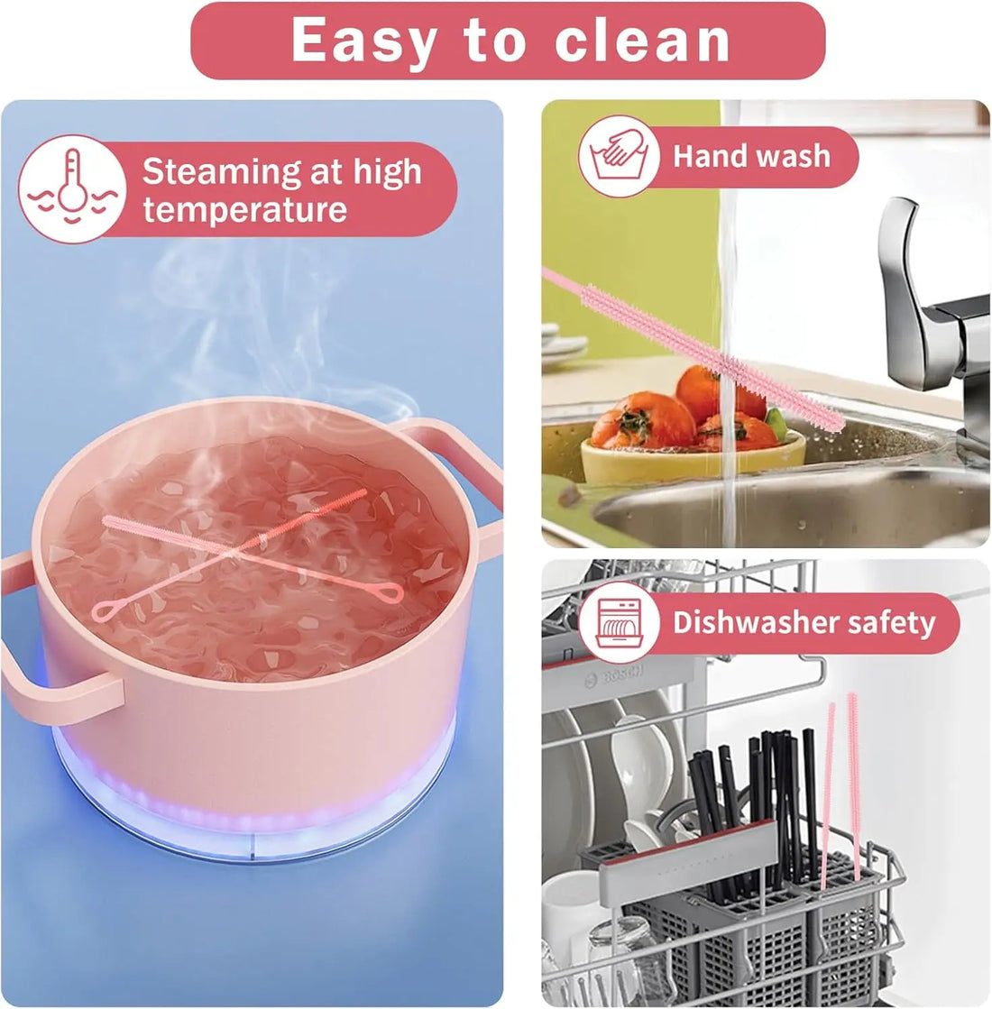 Silicone Straw Cleaner Brush with Bendable Steel