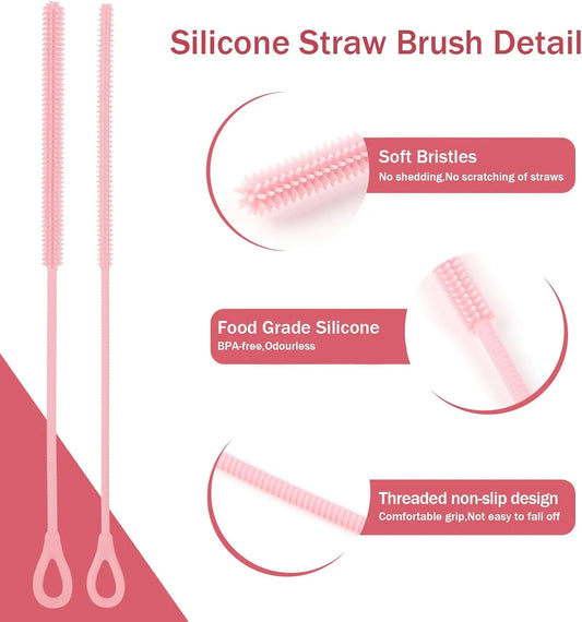 Silicone Straw Cleaner Brush with Bendable Steel