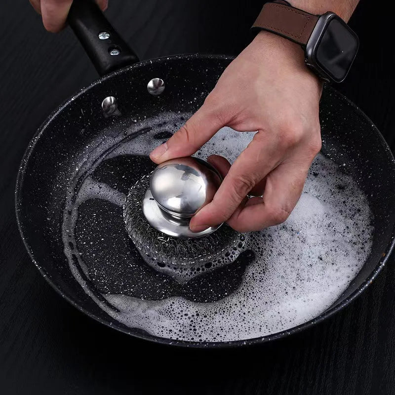 Steel Pot Brush with Handle Heavy Duty Dishwashing